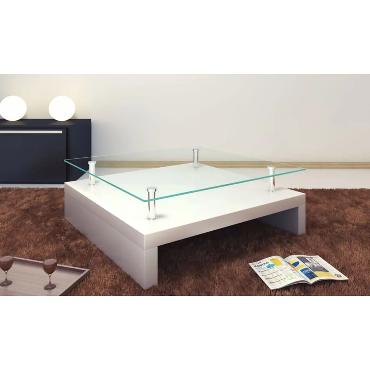 White High Gloss Coffee Table with Tempered Glass Top Q741