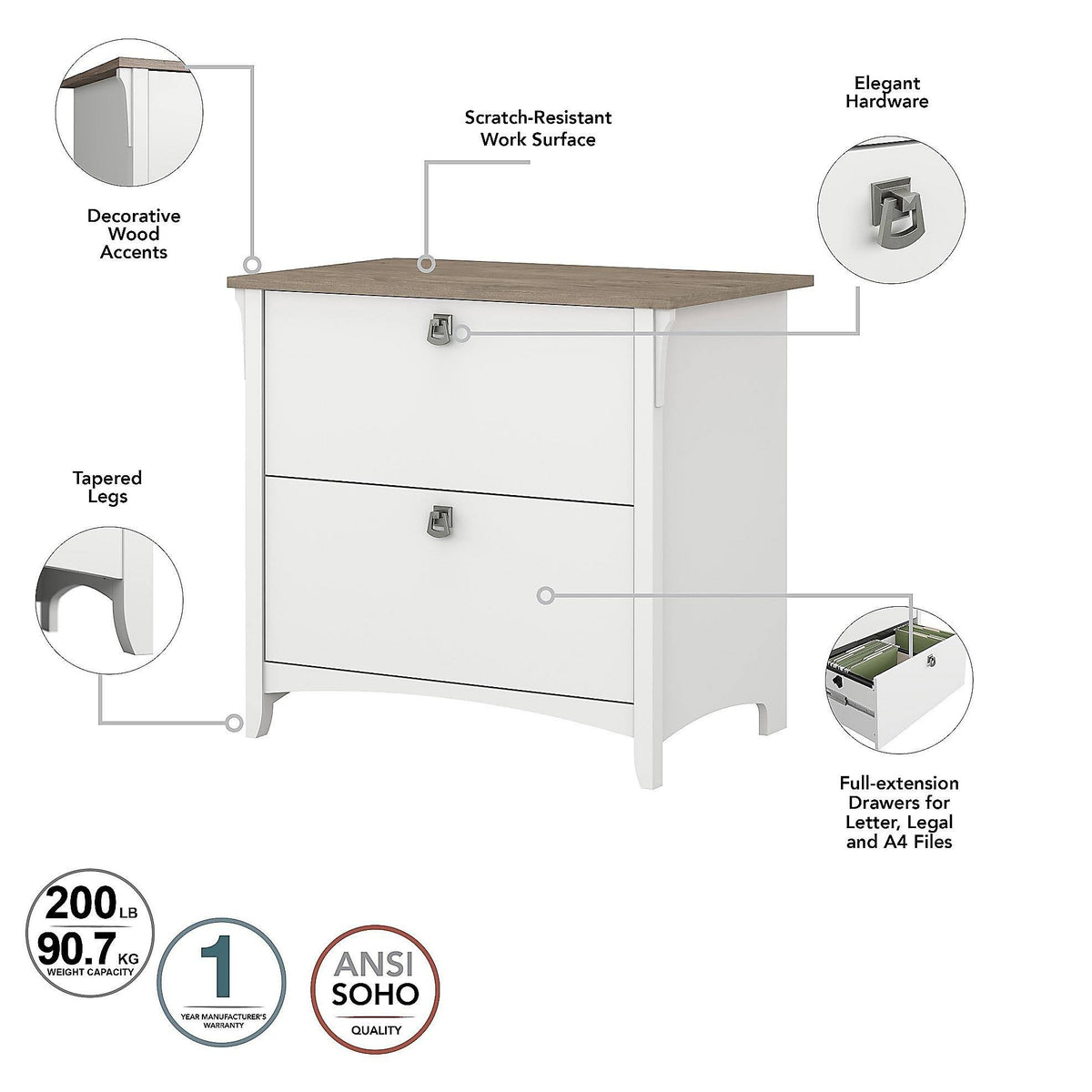 White 2 Drawer Lateral File Cabinet K3807