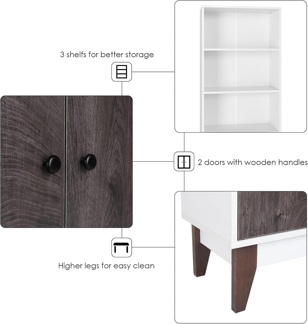 Tall Storage Cabinet with 3 Open Compartments and 1 Cabinet Y93031