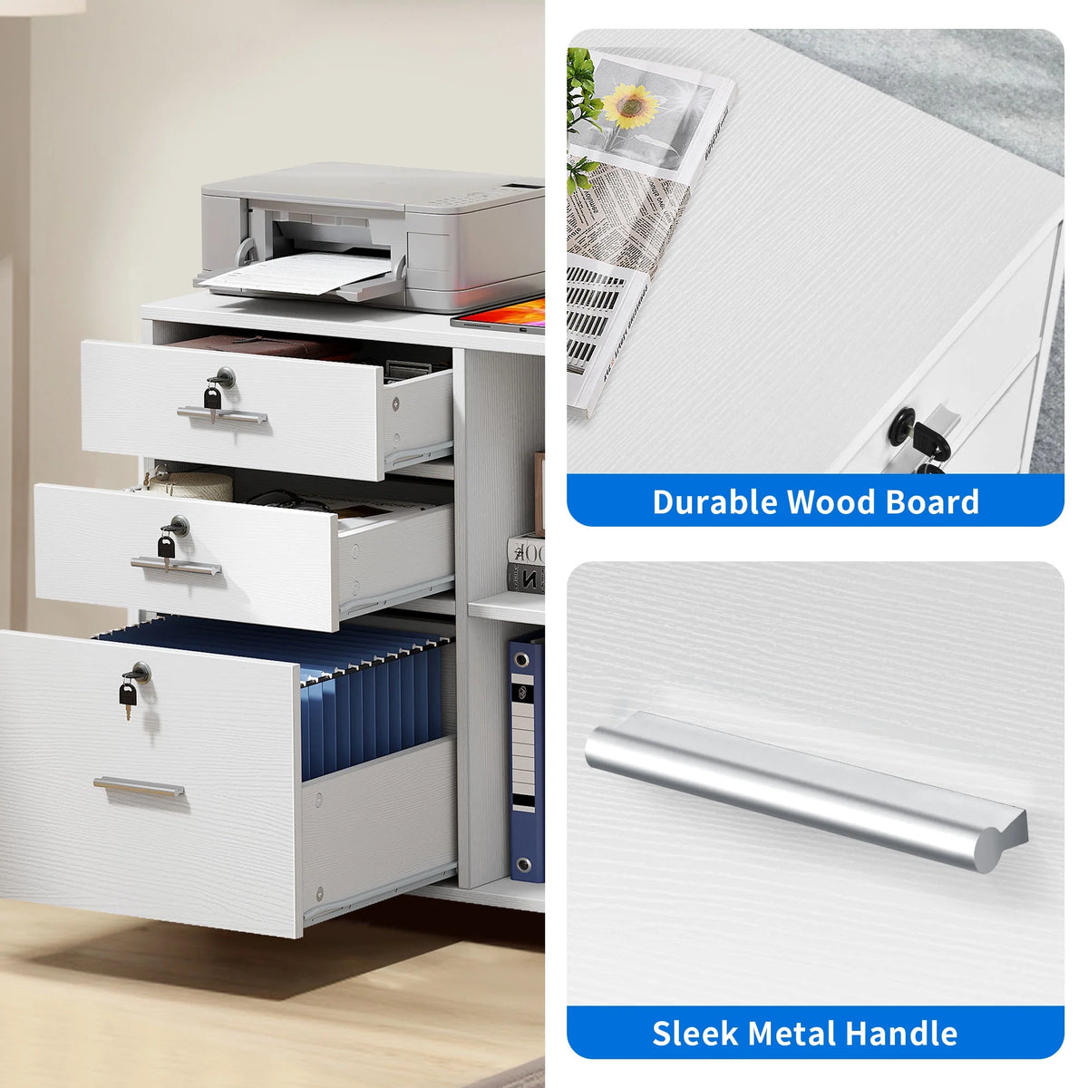 White 3 Drawer File Cabinet with Charging Station J607917