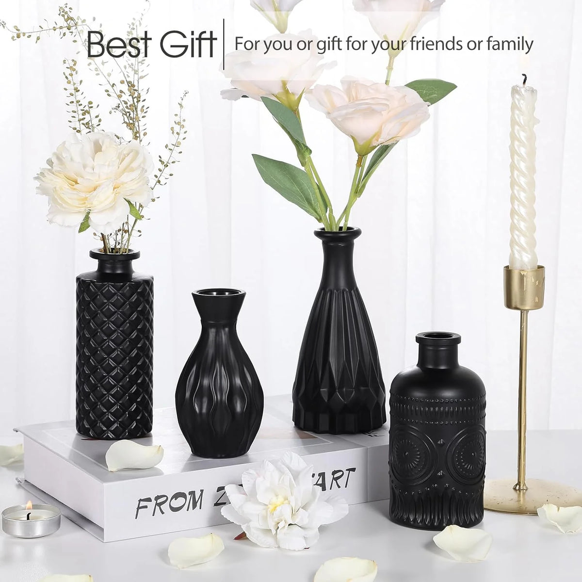 Set of 12 Green Black Glass Bud Vases Q2501