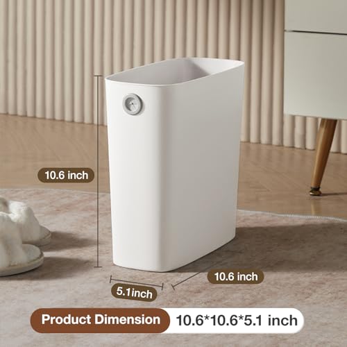White 1.8 Gallon Slim Plastic Rectangular Trash Can with Trash Liner Holder O9214