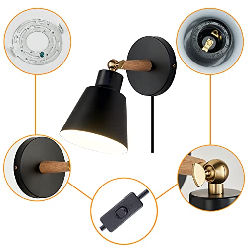 Black Nordic Wooden Plug in Wall Sconces Lighting Fixture (1 Pack) P658