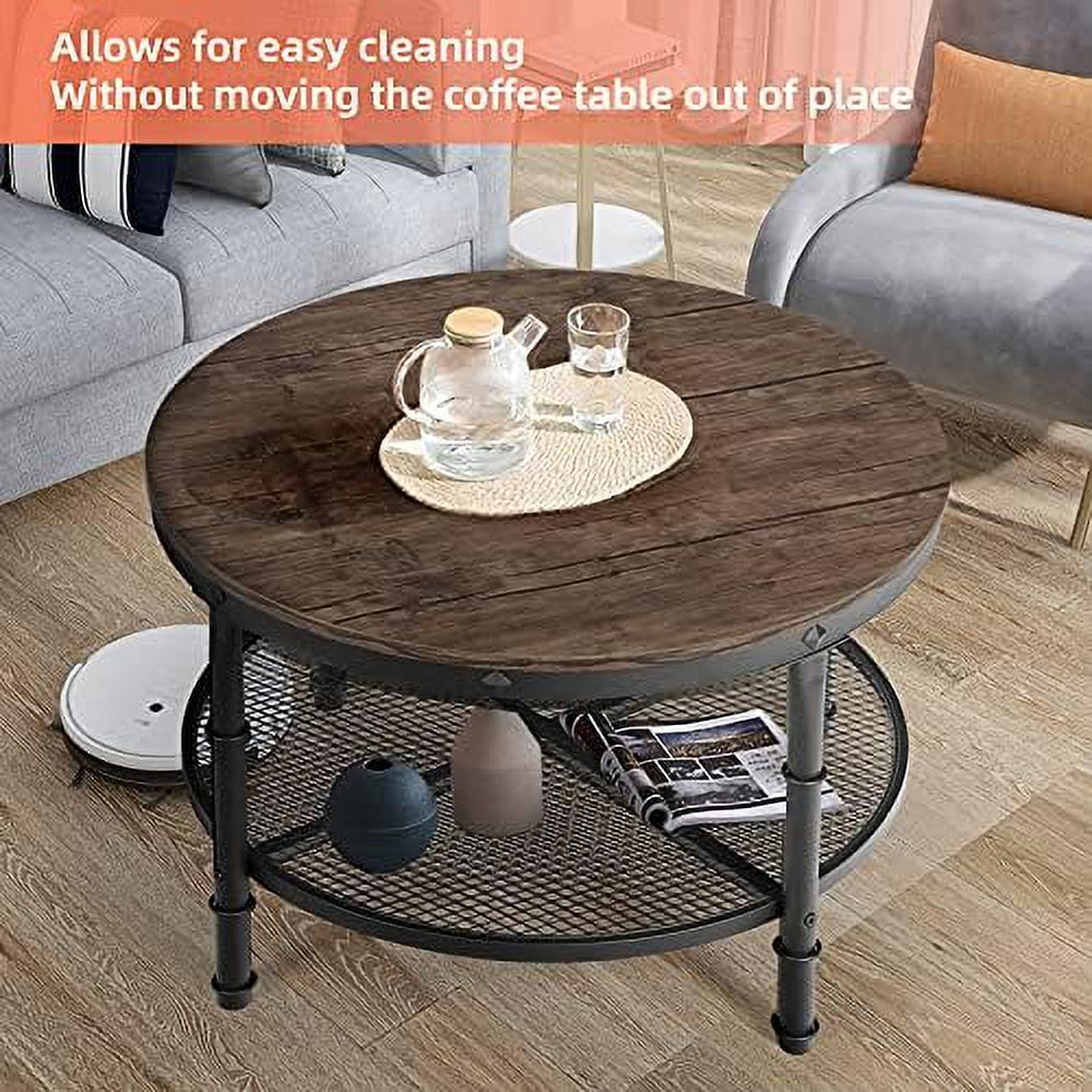 Small Round Coffee Table with Wood Top Metal Legs 2-Tier Grey V351