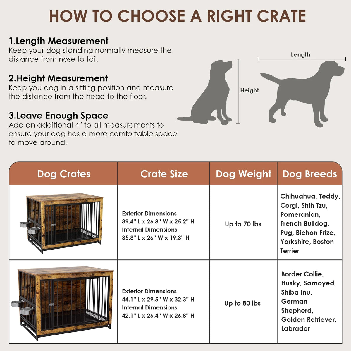 Wooden Dog Crate with 2 Stainless Steel Bowls A6892
