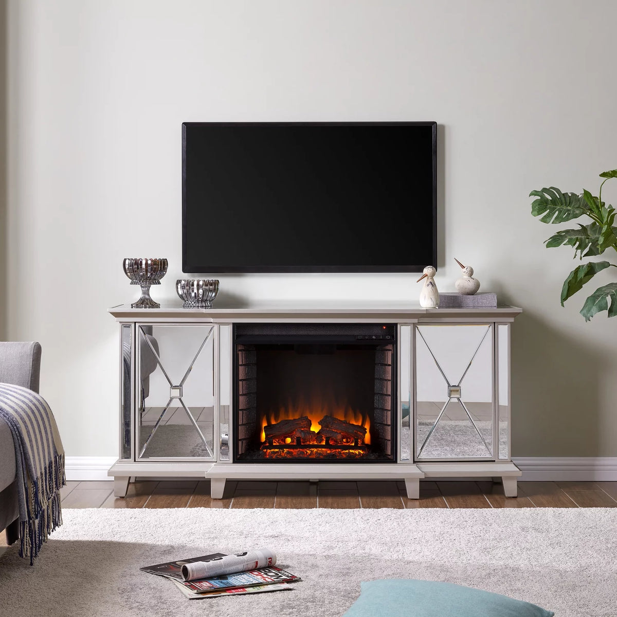 Mirrored Electric Fireplace Media Console K818790