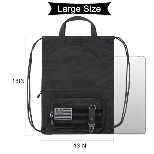 Drawstring Backpack with Zipper Pockets Black J942577