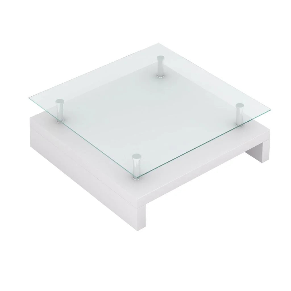2-Tier High Gloss Coffee Table with Tempered Glass Top White X37470