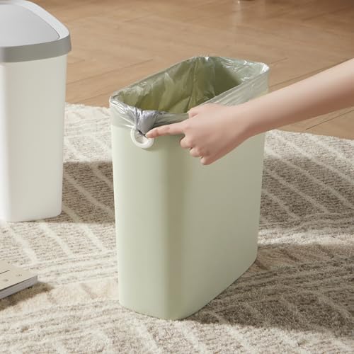 White 1.8 Gallon Slim Plastic Rectangular Trash Can with Trash Liner Holder O9214