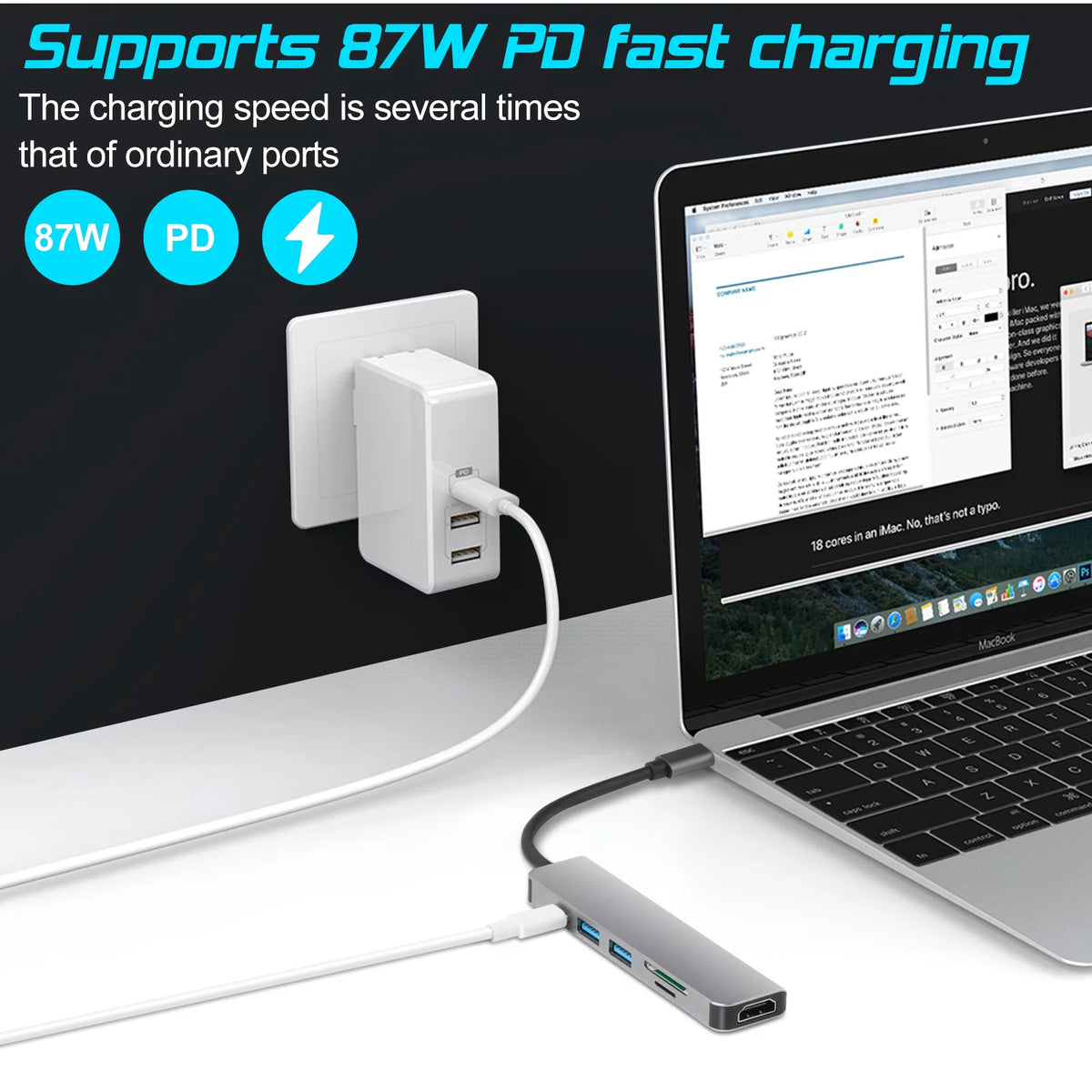 USB-C Hub 6 in 1 with 4K HDMI Output 3 USB 3.0 Ports SD/TF Card Reader X773