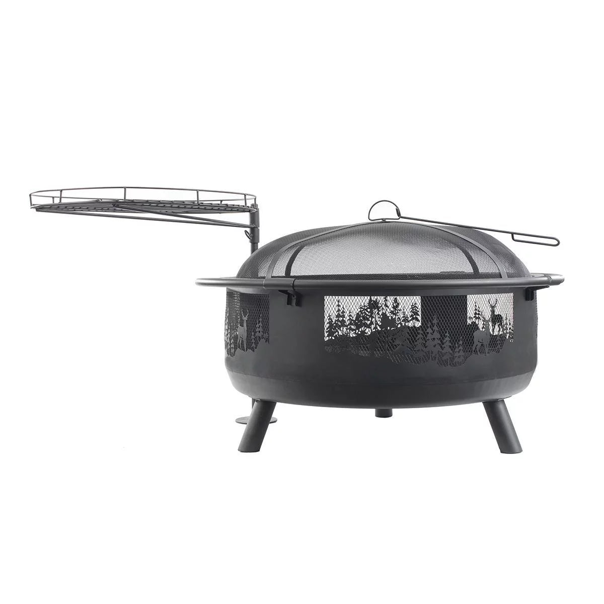 36" Round Fire Barrel with Grill, Screen, and Lift, Black F880
