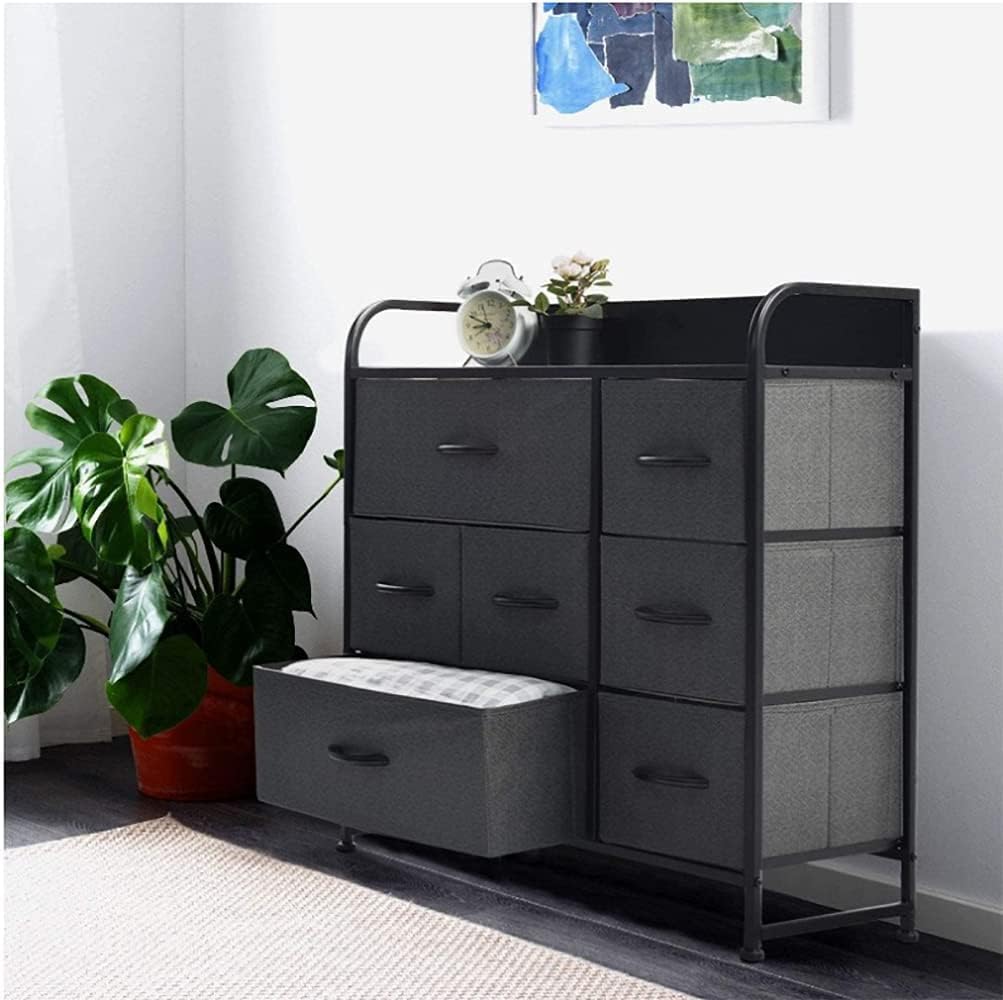 Black 7 Drawer Fabric Dresser with Wood Top F184384