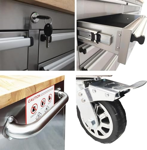 72 inch Mobile 15 Drawers Rolling Tool Chest with Wheels Lock Key Locking System Drawer Liners Stainless Steel Z584372