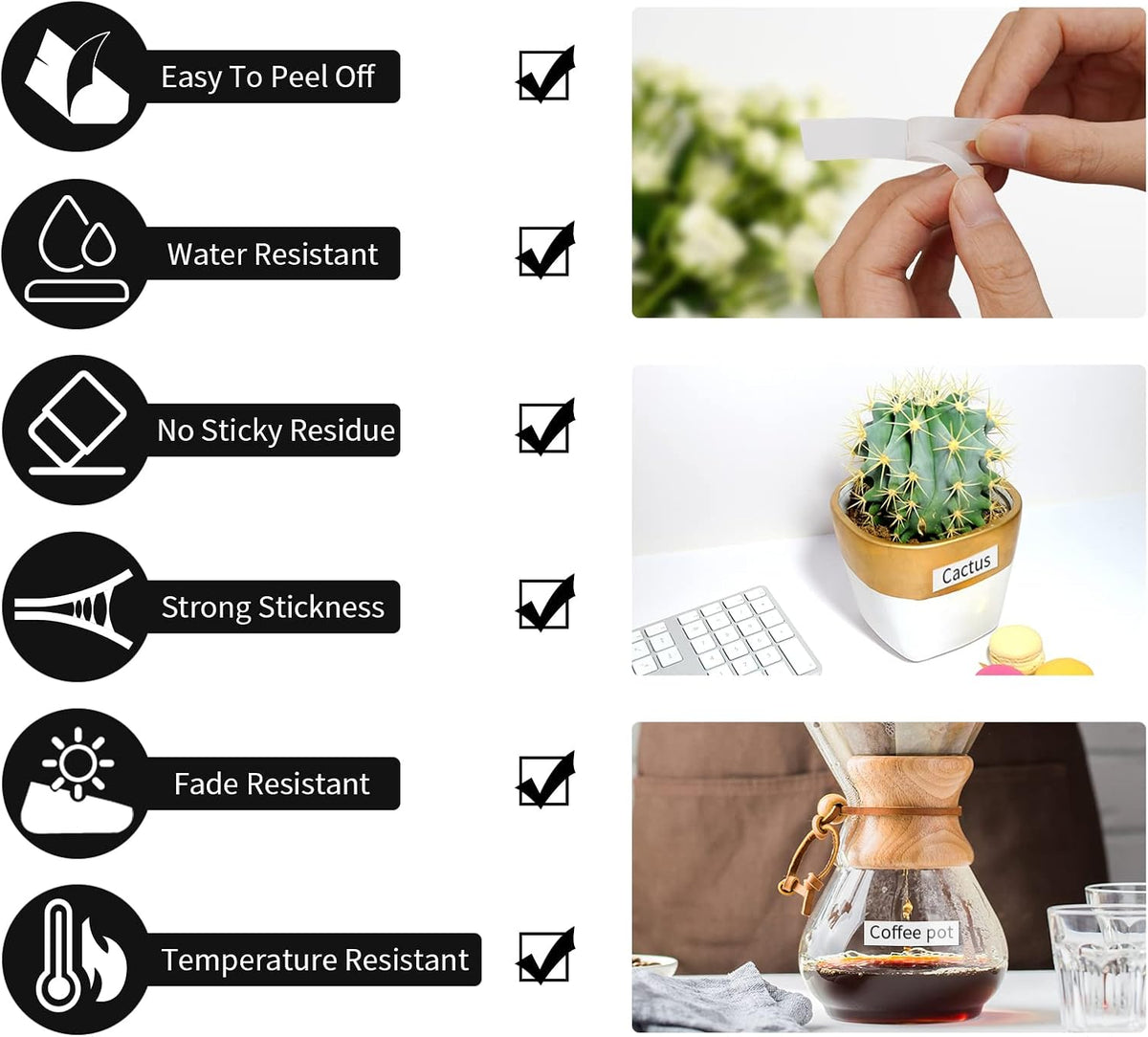 10 Pack Black on White Laminated Label Tape for Brother Ptouch Label Maker H1576