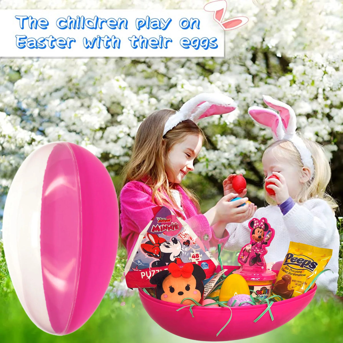 Jumbo Egg with Minnie Mouse Plush Toy Kiddy Dough Figure Eggs Candies Reusable Plastic Egg-Shaped Container V422