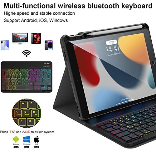 Bluetooth Wireless Keyboard Case for iPad 10.2 9th/8th/7th Gen with Pencil Holder S1048
