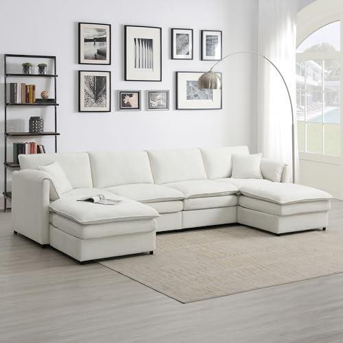 134" Oversized Modular Sectional Sofa with Double Cushions Chenille 6 Seat Sofa Bed with 2 Ottomans R3191