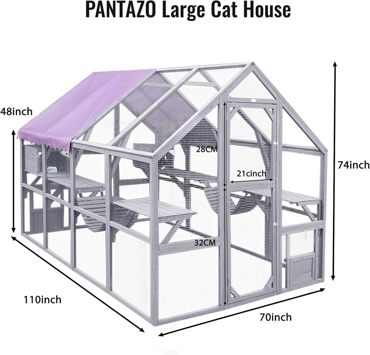 Large Catio Outdoor Cat Enclosure with Waterproof Roof T323