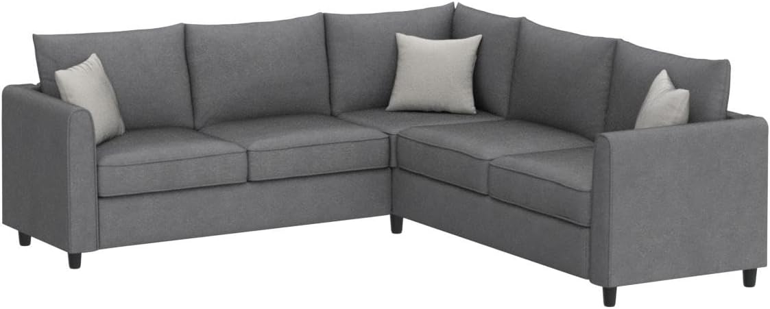 Grey Upholstered L Shape Sectional Sofa with 3 Pillows M439