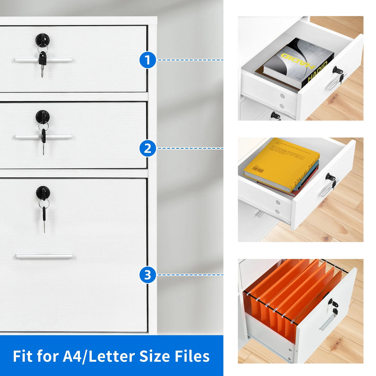 White 3 Drawer File Cabinet with Charging Station J607917