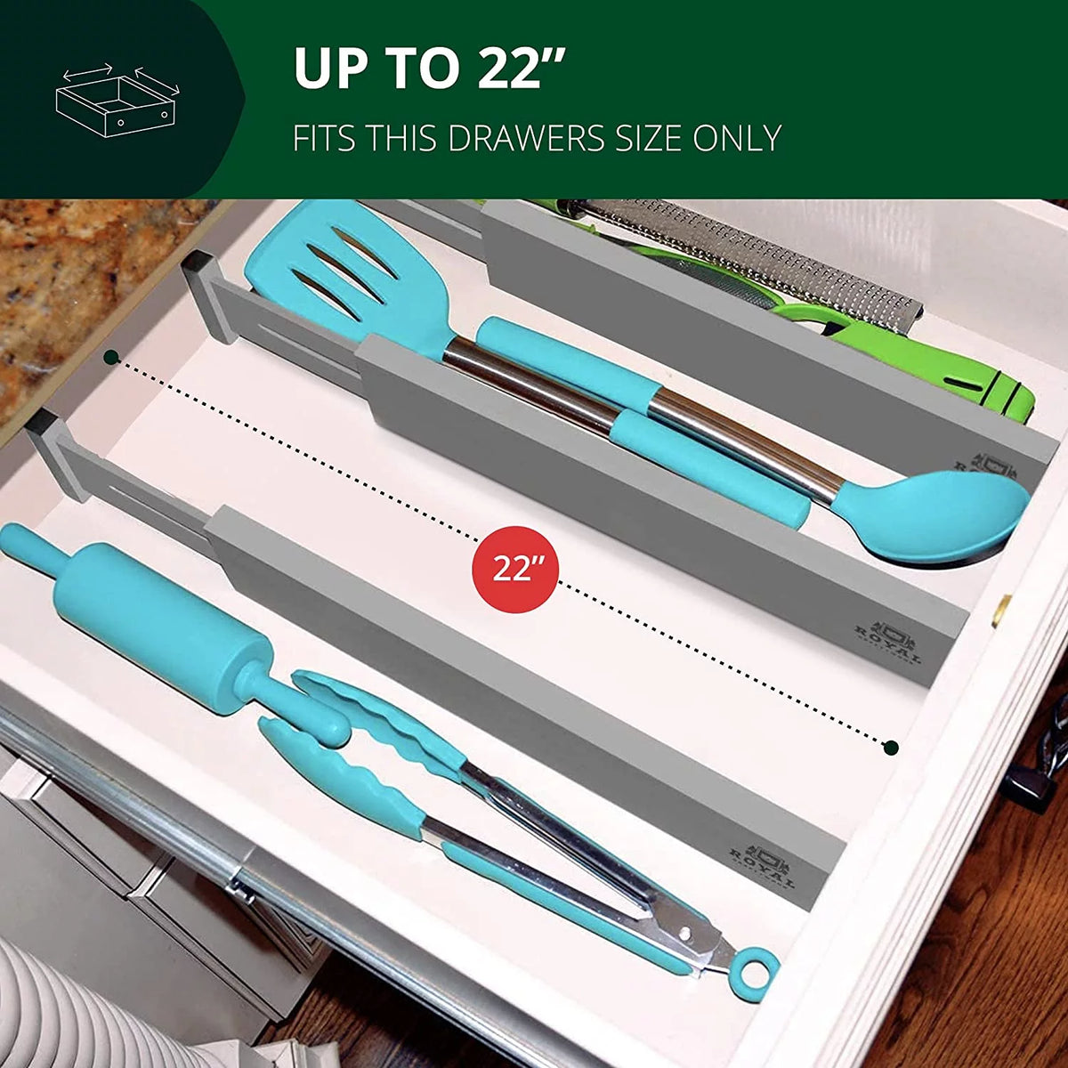 Adjustable Bamboo Drawer Dividers 17-22in 4-Pack Gray A42972