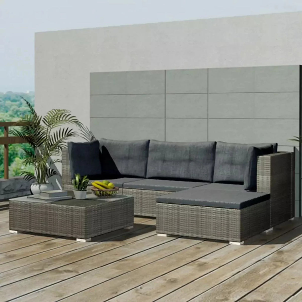 5 Piece Gray Poly Rattan Sectional Sofa Set with Tea Table F78088