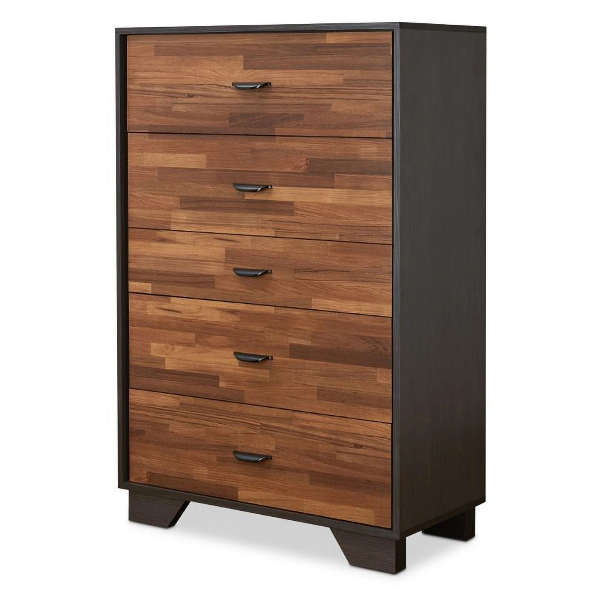 Wood 5 Drawer Chest in Walnut & Espresso O405200