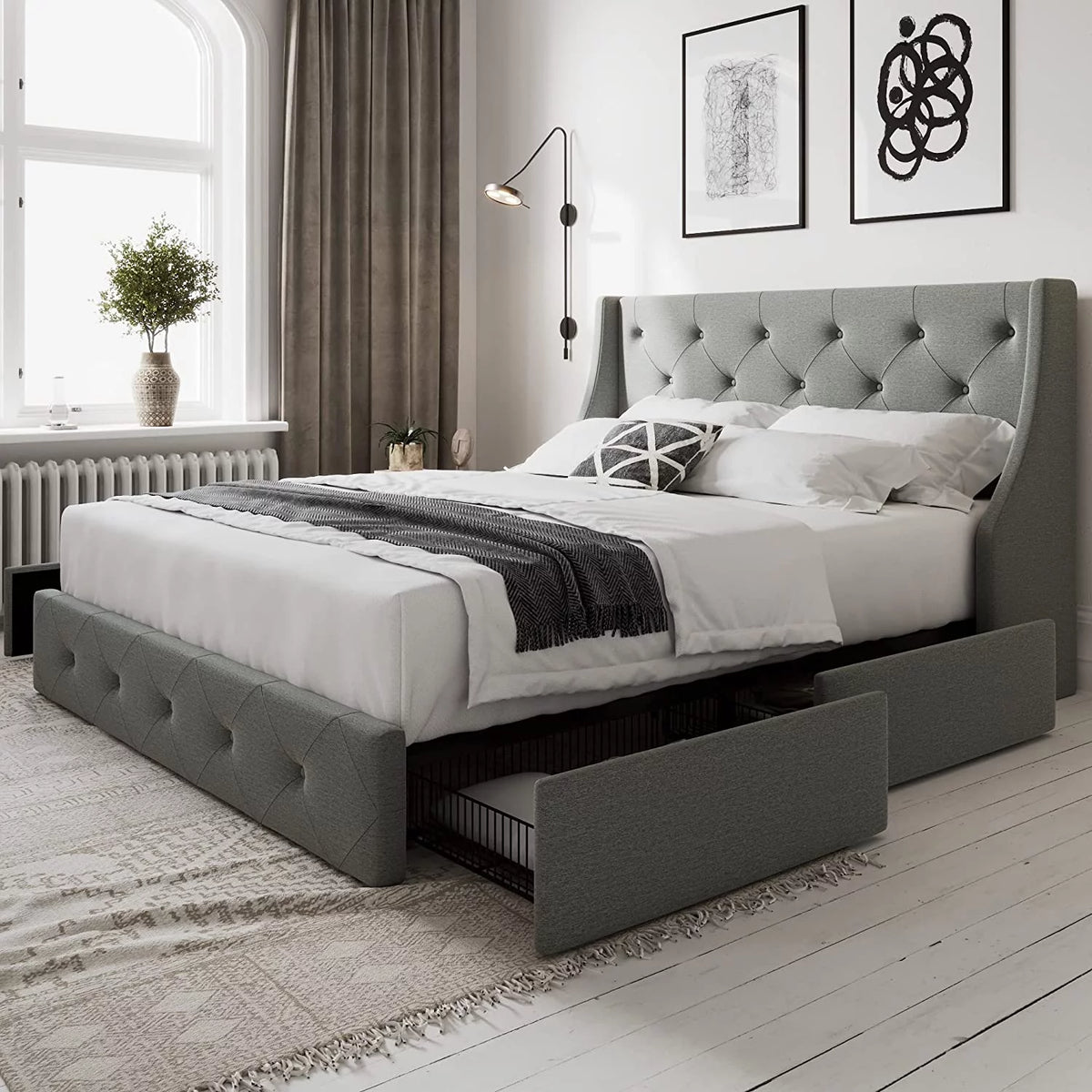 Queen Size Bed Frame with 4 Storage Drawers Q712
