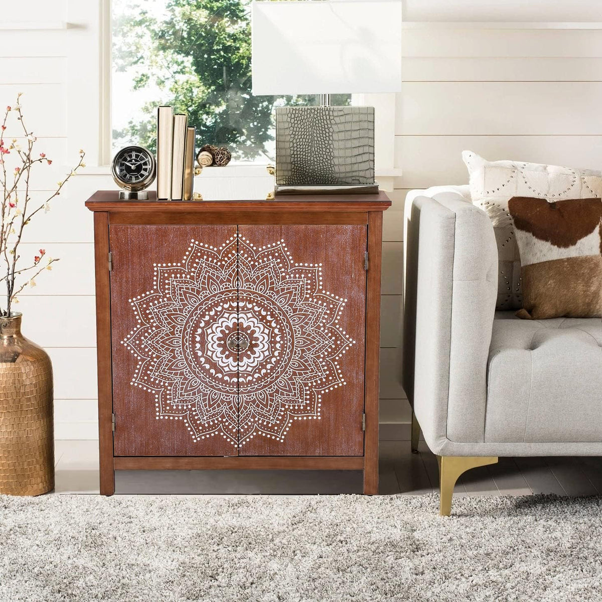 White 2 Door Distressed Storage Cabinet P56129