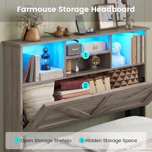 Full Size Bed Frame with 4 Storage Drawers and Rattan Headboard Q363