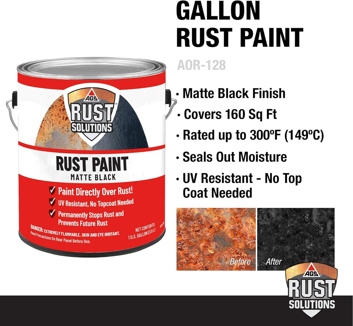 Matte Black Anti-Rust Paint, 1 Gallon O72884