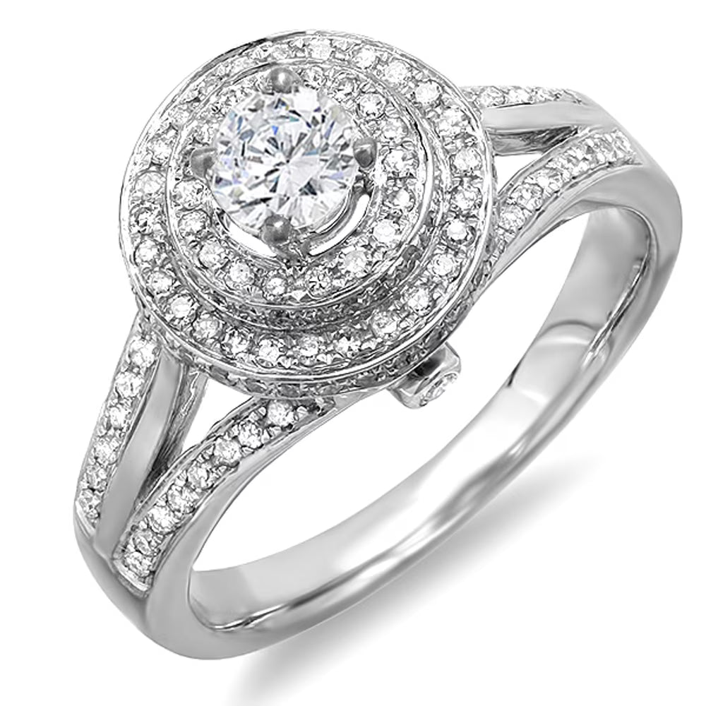 1.25 Carat Diamond Halo Engagement Ring, White Gold, Size 6 S479858