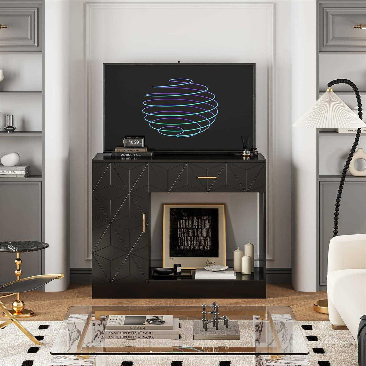 Black Aquarium Stand with Drawer and Cabinet I89109