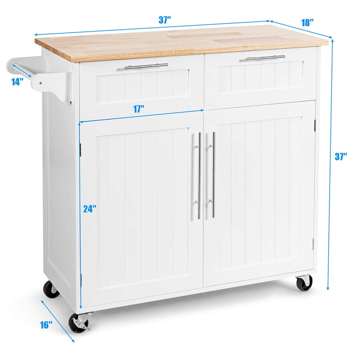 White Wood Rolling Kitchen Cart H229