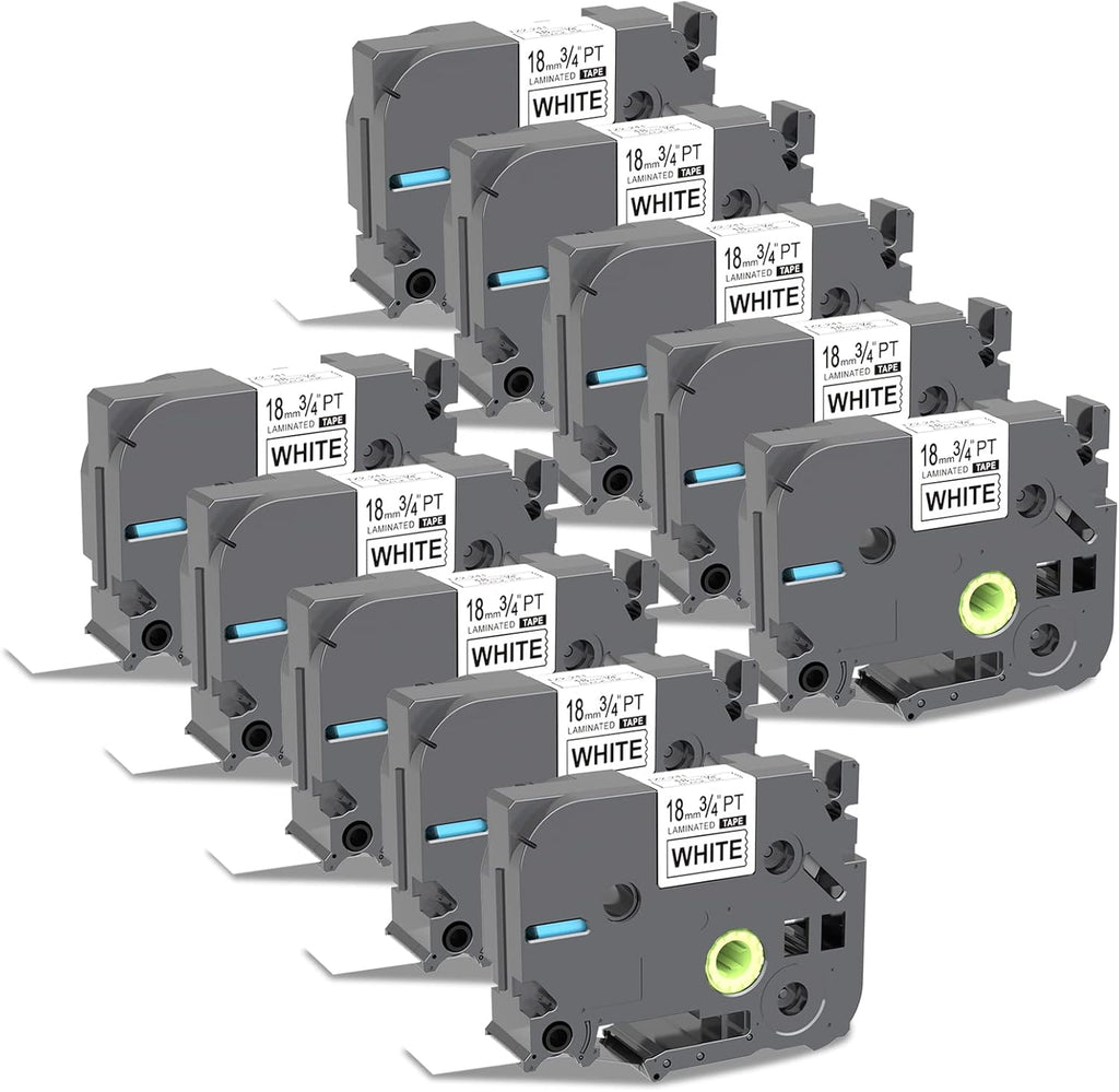 10 Pack Black on White Laminated Label Tape for Brother Ptouch Label Maker H1576