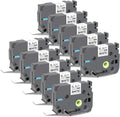 10 Pack Black on White Laminated Label Tape for Brother Ptouch Label Maker H1576