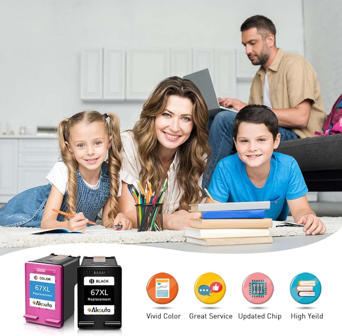 67 XL Remanufactured Ink Cartridge Replacement 2 Black 1 Tri-Color Z784
