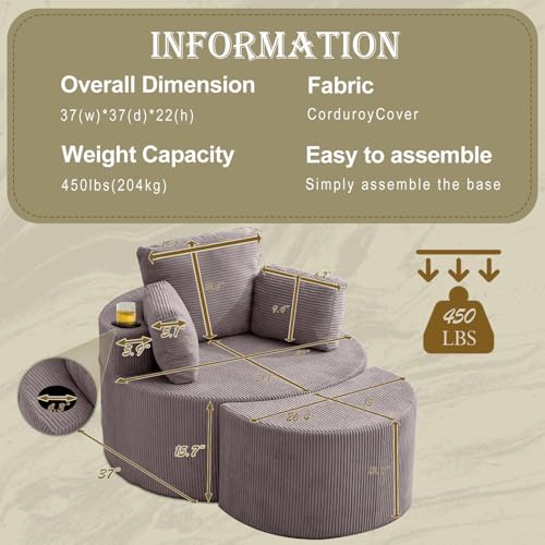 37" W Upholstered Round Barrel Accent Chair with Ottoman C6102