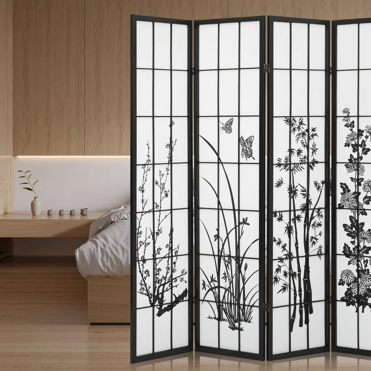 4 Panel Wood Folding Room Divider K7814