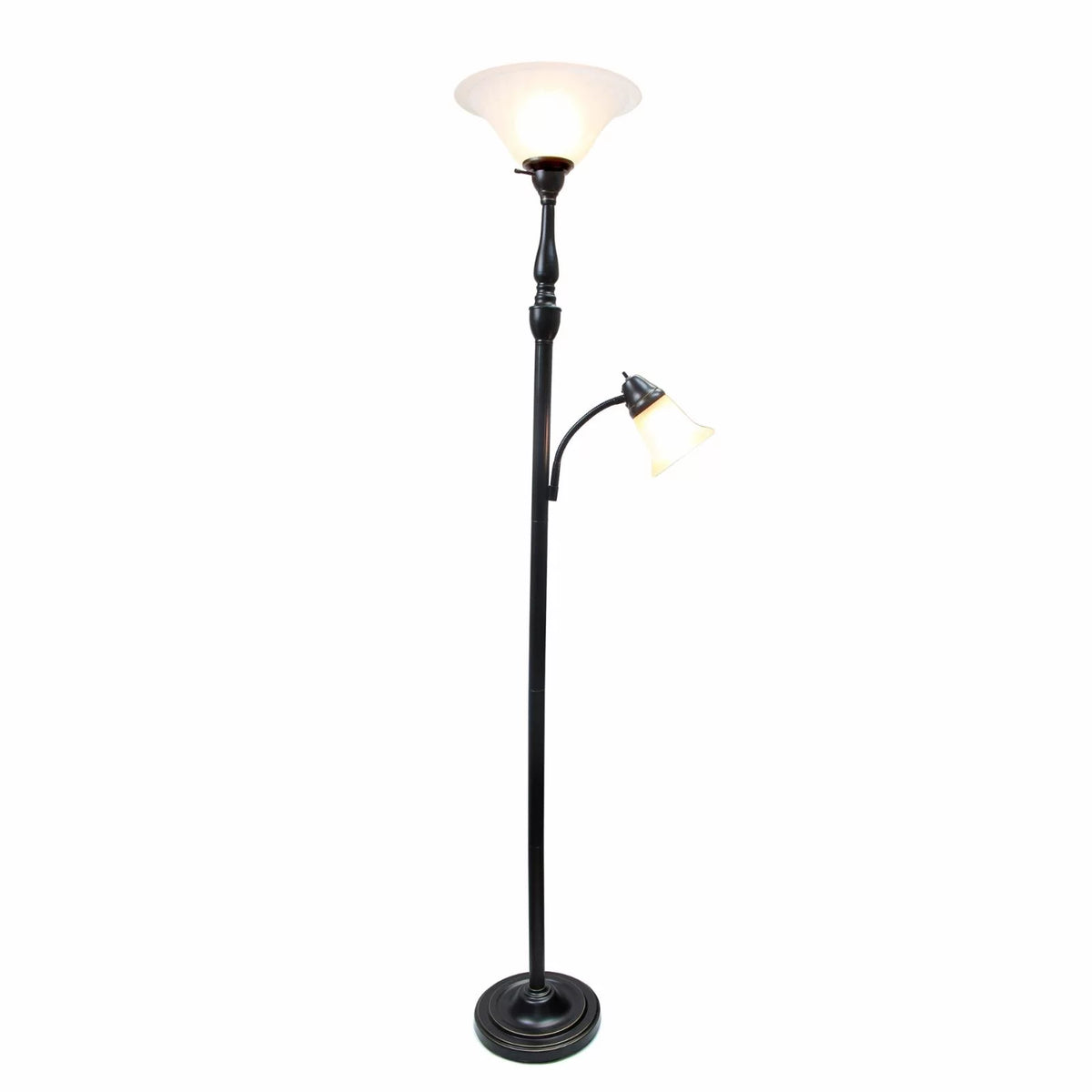 2 Light Floor Lamp with White Marble Glass, Restoration Bronze H562