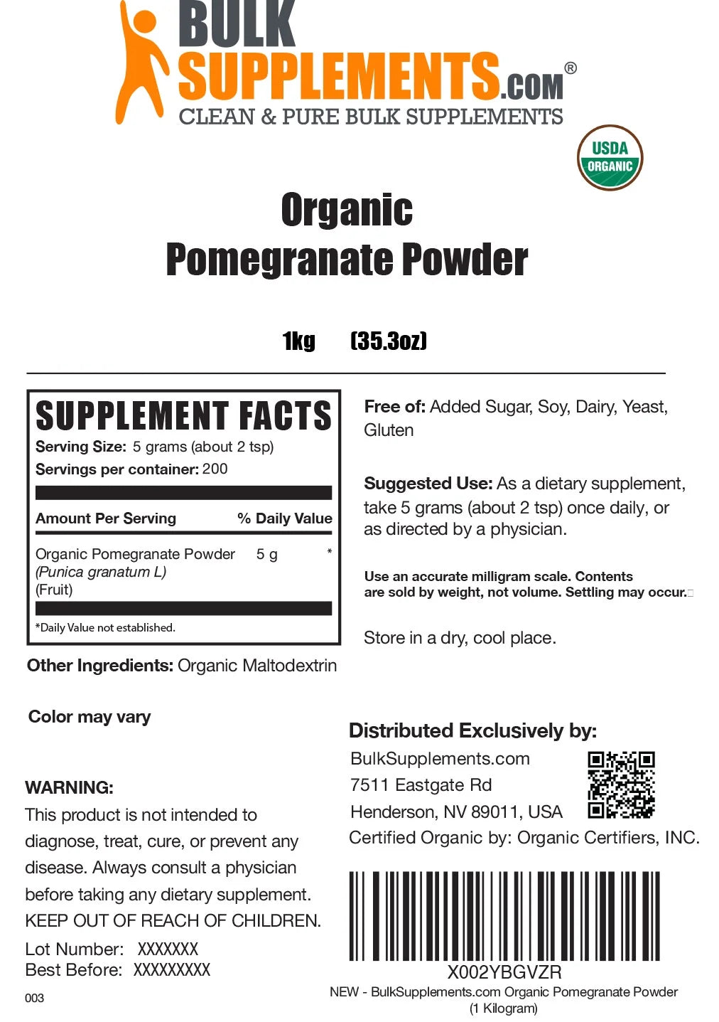 Organic Pomegranate Powder 1kg H717