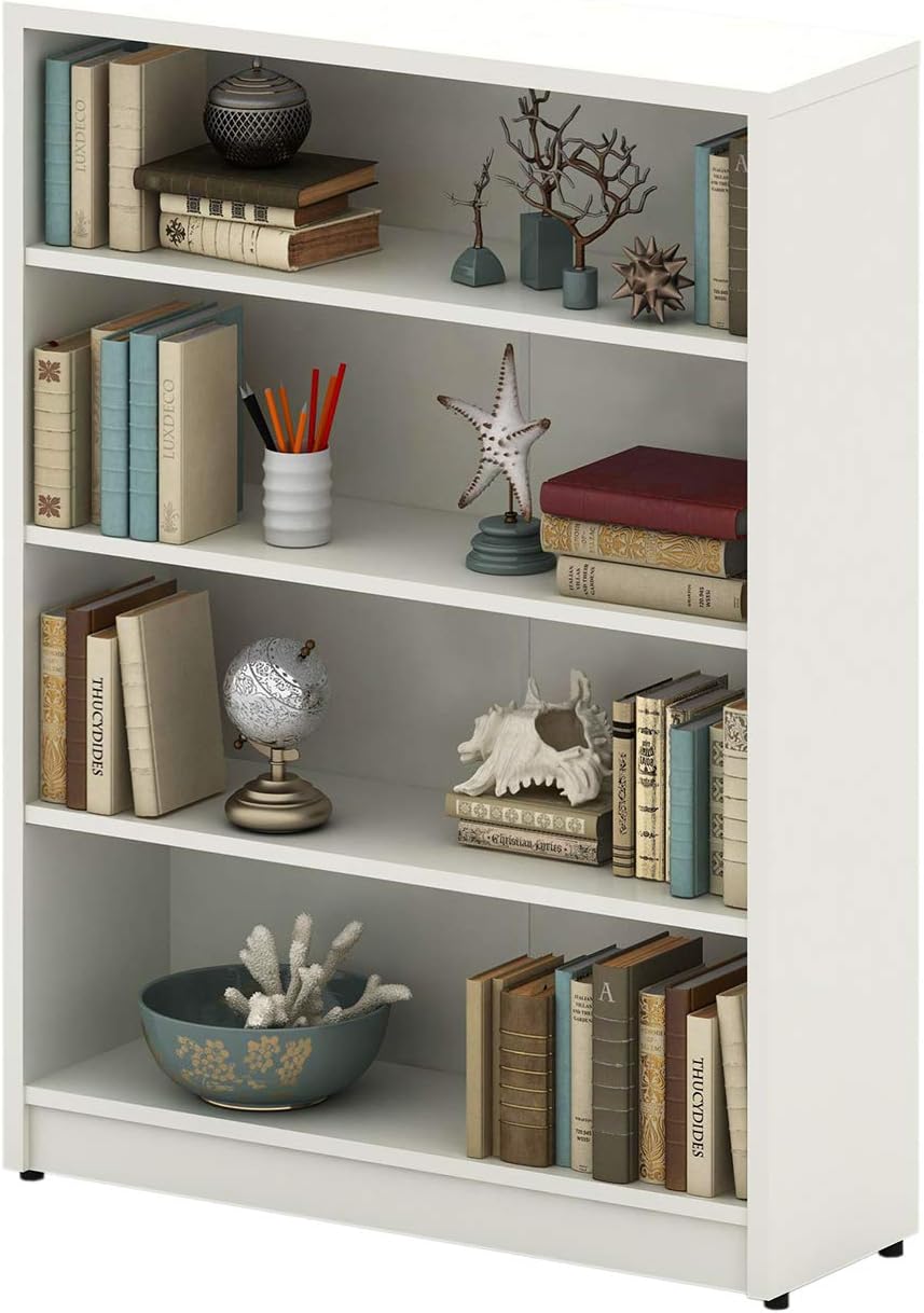 White 4-Shelf Wood Bookcase V379