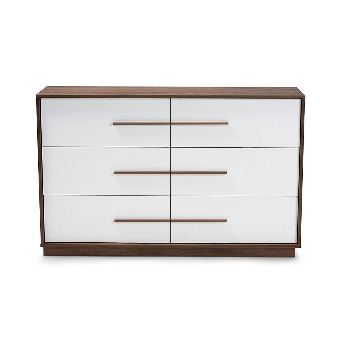 White and Walnut 6-Drawer Wood Dresser D288