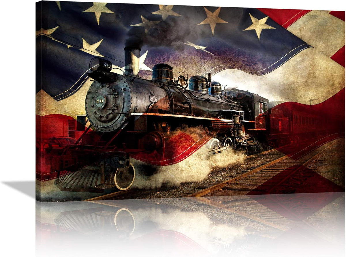 Large American Flag Framed Canvas Wall Art E30933