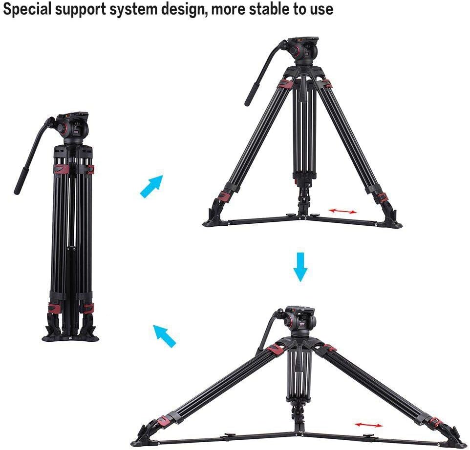 Heavy Duty Aluminum Fluid Head Camera Video Tripod 66.5 inch Max Height 15 kilograms Max Load K257