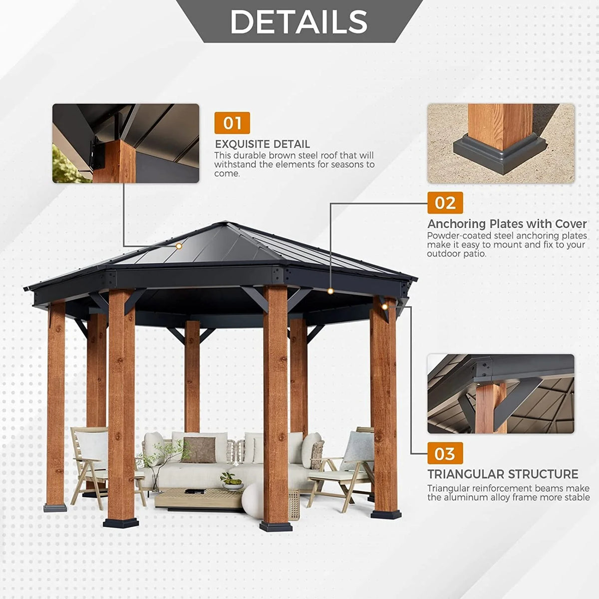 Outdoor Galvanized Steel Roof Gazebo Pergola with Privacy Curtains and Nettings B522771