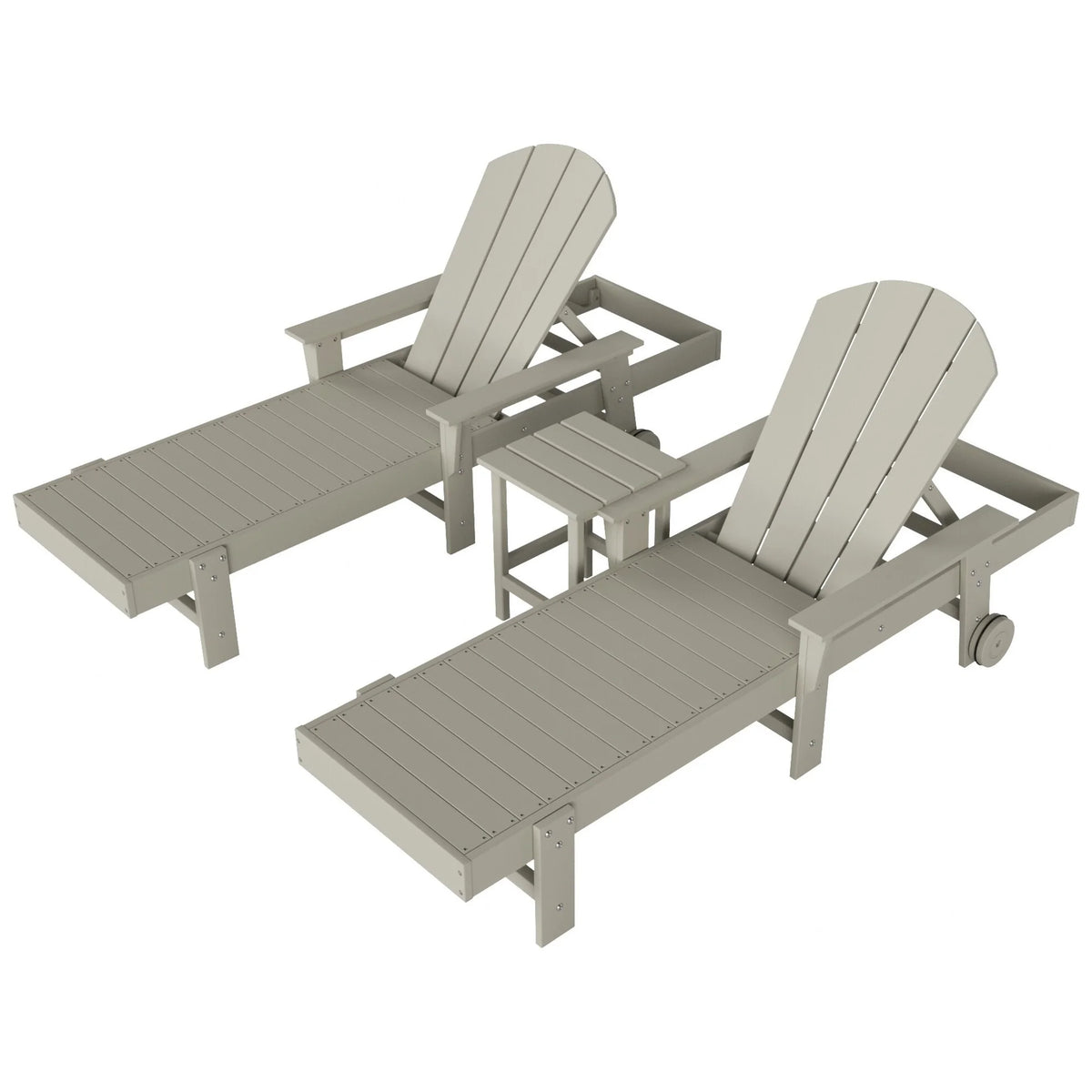 All Weather Poly Pool Outdoor Chaise Lounge Set with Side Table 3-Piece Sand B820111