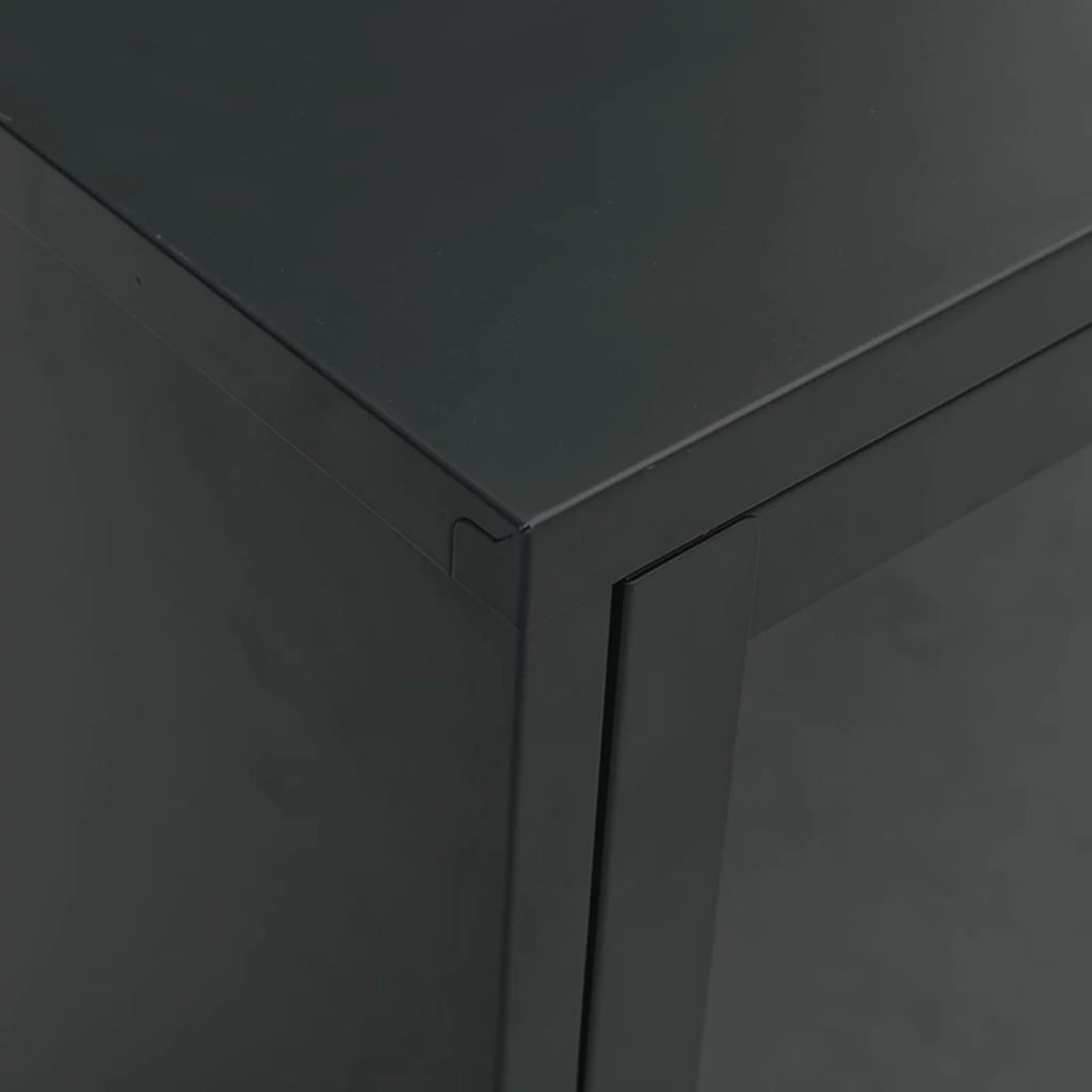 Black TV Stand with 2 Glass Doors and Open Shelves F46596
