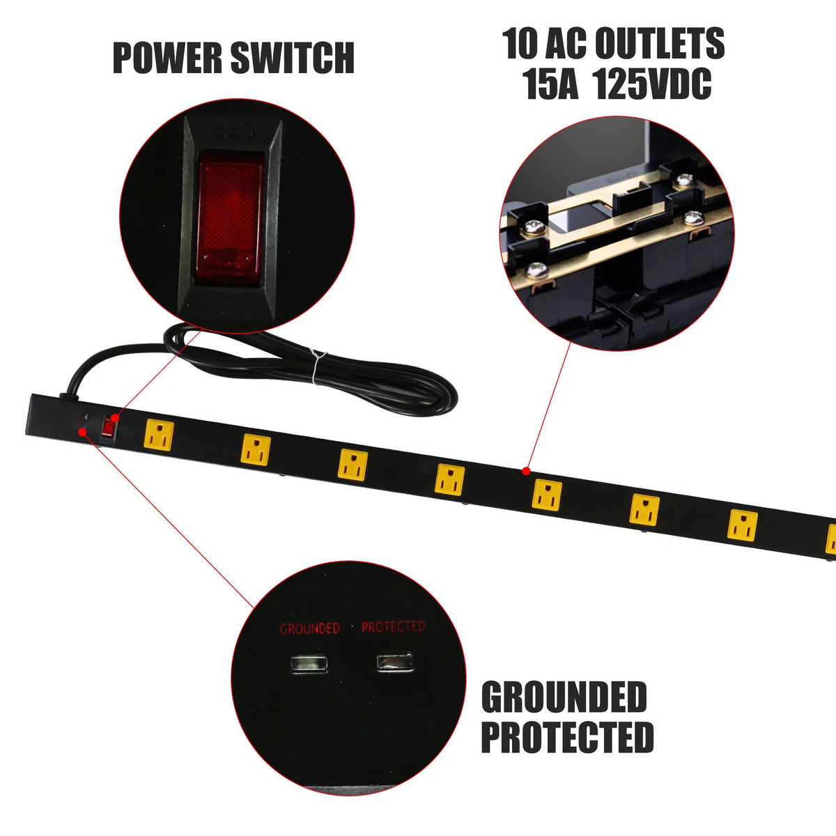 Surge Protector Power Strip with Outlets and USB Charging Ports 6-Foot Cord Black P734