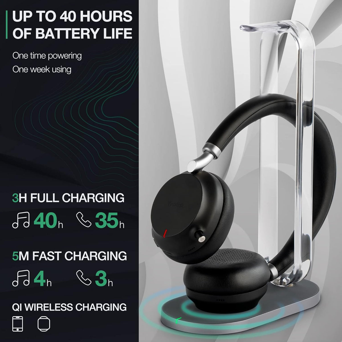 Black Wireless Bluetooth Headset with Noise Canceling Microphone E499